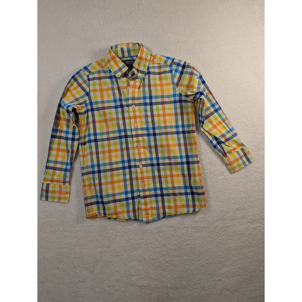 Lands End Boys S 8 Plaid Button Down Shirt Long Sleeve Multi-Color Cotton School